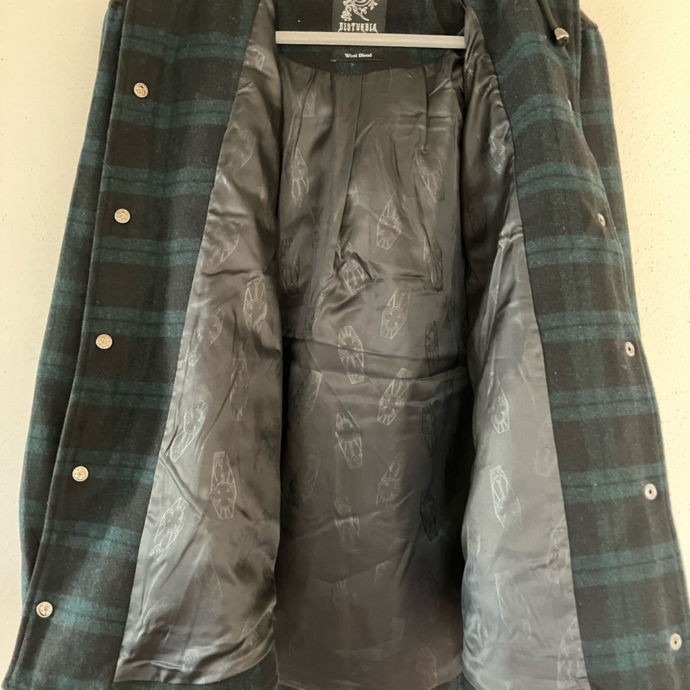 Disturbia Trellis US6 Hooded pocket wool blend plaid check shacket goth - Picture 3 of 7